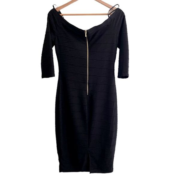 Off-shoulder black Bodycon midi dress gold zipper back NWT Size 10 Premier Amour - Picture 3 of 12